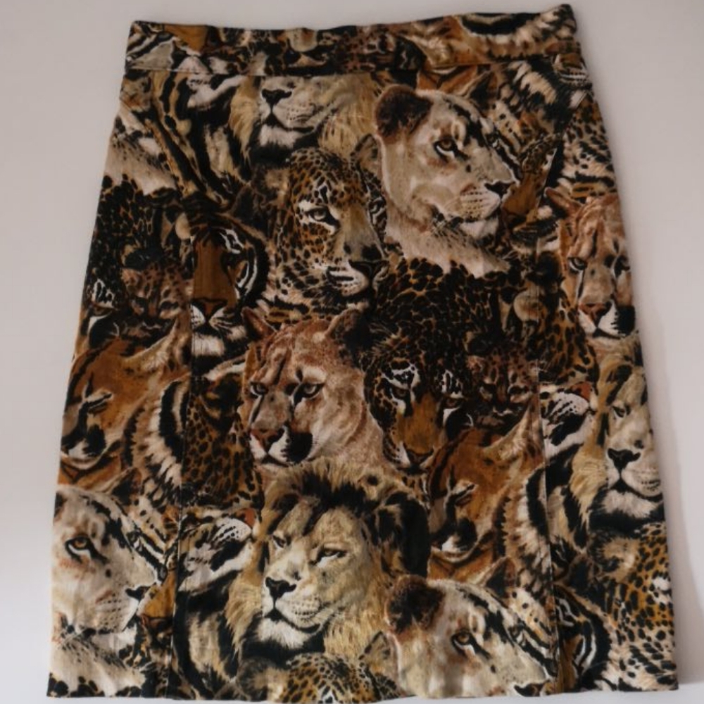 Vintage Kenzo Jeans Skirt Tiger Leopard Lion Print